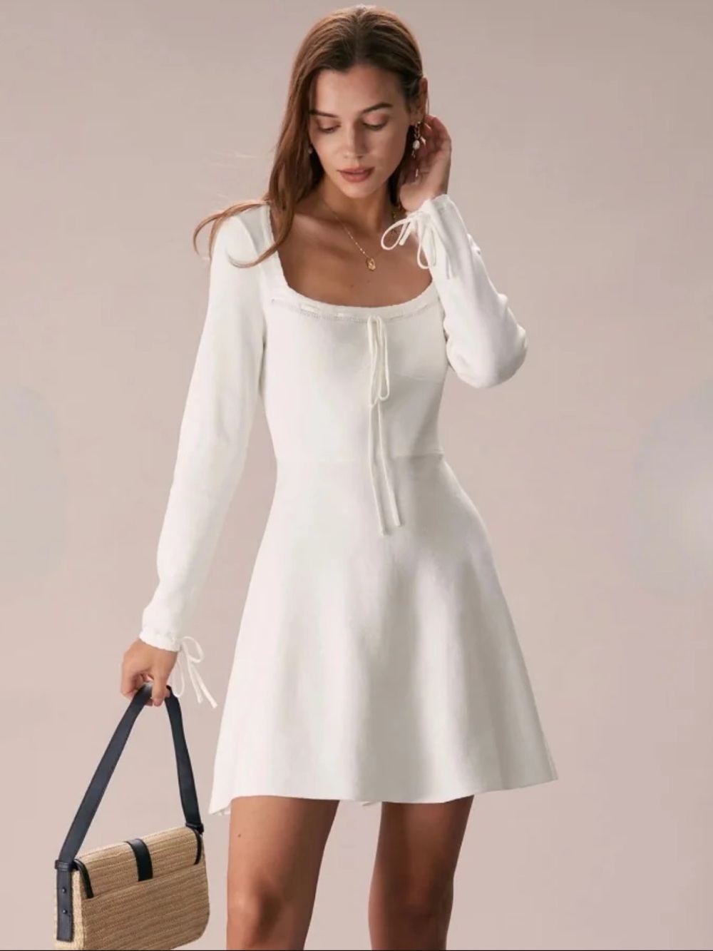RIHOAS The White Square Neck Sweater Mini Dress Medium nwt